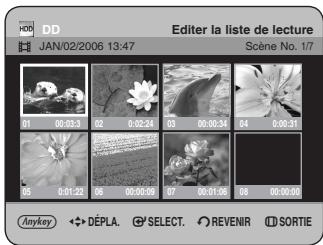 DD JAN/02/2006 13:47 Editor la liste de lecture Scène No. 1/7 01 00:03:3 02 0:22:24 03 00:00:34 04 0:00:31 05 00:22 06 00:00:08 07 04:01:06 08 00:00:09 Anykey ◆→ DÉPLA. ⬆ SELECT. ⬇ REVENIR ⬇ SORTIE