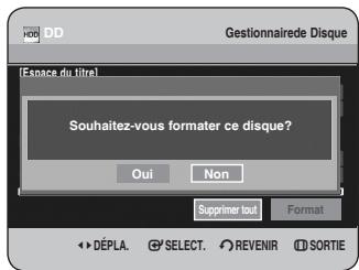 Gestionnaire de Disque [Espace du titre] Souhaitez-vous formater ce disque? Oui Non Supprimer tout Format DéPLA. SELECT. REVENIR SORTIE