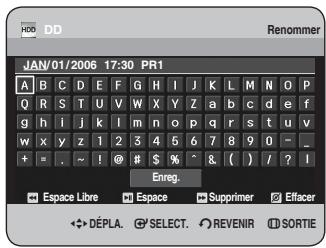 JAN/01/2006 17:30 PR1 A B C D E F G H I J K L M N O P Q R S T U V W X Y Z a b c d e f g h i j k l m n o p q r s t u v w x y z 1 2 3 4 5 6 7 8 9 0 - _ + = . ~ ! @ # $ % ^ & ( ) / ? I Enreg. Espace Libre Espace Supprimer Eifacer DéPLA. SELECT. REVENIR SORTIE