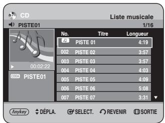 Liste musicale PISTE01 1/16 No. Titre Longueur 23 PISTE 01 4:19 002 PISTE 02 3:57 003 PISTE 03 3:57 004 PISTE 04 4:03 005 PISTE 05 4:09 006 PISTE 06 5:08 007 PISTE 07 3:31 Anykey DEPLA SELECT REVENIR SORTIE