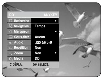 DD ANYKEY Recherche Navigation Marqueur Sous-titre Audio Répétition Zoom Média Temps Aucun Non Non DD 2/0 L+R DéPLA. SELECT.