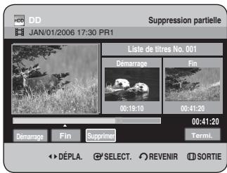 VBR DD Suppression partielle JAN/01/2006 17:30 PR1 Liste de titres No. 001 Démarrage Fin 00:19:10 60:41:20 00:41:20 Démarrage Fin Supprimer Term.L. DéPLA. SELECT. REVENIR SORTIE