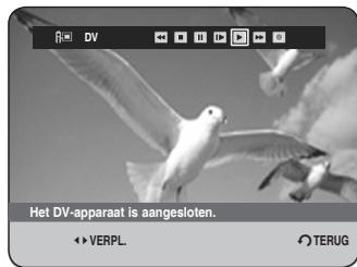 Het DV-apparaat is aangesloten. ↔ VERPL. ○ TERUG