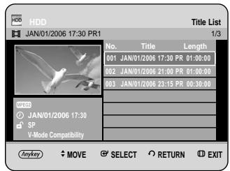 SAMSUNG DVD-HR734A - With the unit in Stop mode/Playback mode, press the TITLE LIST button. - 1