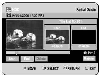 SAMSUNG DVD-HR734A - Press the OK button at the starting point. The image and starting point time is displayed in the section deletion starting point window. - 1