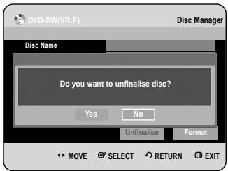 SAMSUNG DVD-HR734A - Unfinalising a Disc (VVR mode) - 4