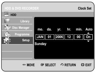 SAMSUNG DVD-HR734A - Press the buttons to select On for the Auto Clock. - 1