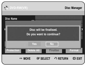 SAMSUNG DVD-HR734A - Press the buttons to select Finalise, then press the OK button. - 2