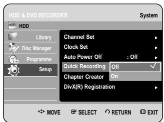 SAMSUNG DVD-HR734A - Setting up the Quick Recording Options - 3