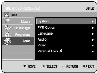 SAMSUNG DVD-HR734A - Press the buttons to select Setup, then press the OK or button. - 1