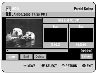 SAMSUNG DVD-HR734A - Press the buttons to select Partial Delete, then press the OK or button. - 1