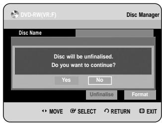 SAMSUNG DVD-HR734A - Unfinalising a Disc (VVR mode) - 5