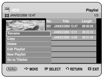 SAMSUNG DVD-HR734A - Press the buttons to select the title you want to Rename from the Playlist, then press the ANYKEY button. - 1