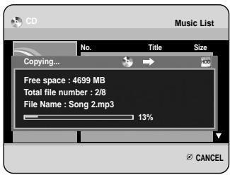 CD Music List No. Title Size Copying... Free space : 4699 MB Total file number : 2/8 File Name : Song 2.mp3 13% ✓ CANCEL