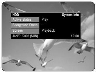 HDD Active status Play Background Status -- Screen Playback JAN/01/2006 (SUN) 12:00