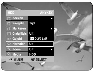 HDD ANYKEY Zoeken Navigatie Tijd Markeren Onderities[Uit] Geluid D 2/0 L+R Herhalen Uit Zoom Uit Media HDD WJZIG SELECT