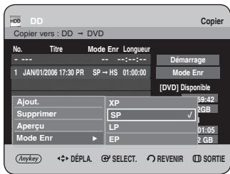 SAMSUNG DVD-HR735 - Sélection du mode d'enregistrement pour chaque titre dans la liste de copie - 2