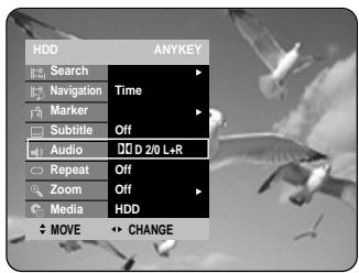 HDD ANYKEY Search Navigation Time Marker Off Subtitle Audio D 2/0 L+R Repeat Off Zoom Off Media HDD MOVE CHANGE