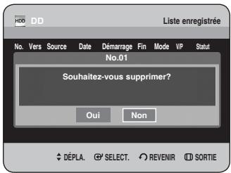 Liste enregistrée N° Vers Source Date Démarrage Fin Mode VP Statut N°01 Souhaitez-vous supprimer ? Oui Non DÉPLA. SELECT. REVENIR SORTIE