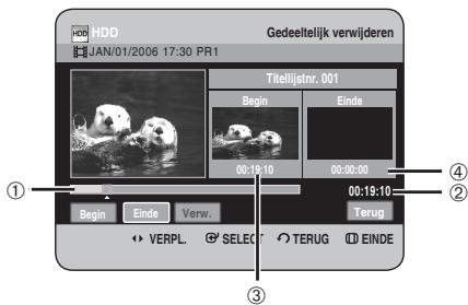 IDD JAN/01/2006 17:30 PR1 Gedeeltelijk verwijderen Titelijatnr. 001 Begin Einde 00:19:10 00:00:00 00:19:10 Terug Begin Einde Verw. VERPL. SELECT TERUG EINDE ① ② ③