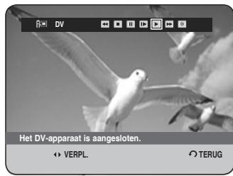 Het DV-apparaat is aangesloten. VERPL. O TERUG