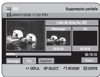 DD JAN/01/2006 17:30 PR1 Suppression partielle Liste de titres No. 001 Démarrage Fin 00:00:00 00:00:00 00:19:10 Term. Démarage Fin Supprimer DéPLA SELECT. REVENIR SORTIE