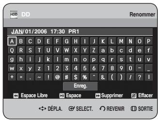 JAN/01/2006 17:30 PR1 A B C D E F G H I J K L M N O P Q R S T U V W X Y Z a b c d e f g h i j k l m n o p q r s t u v w x y z 1 2 3 4 5 6 7 8 9 0 - _ + = . ~ ! @ # $ % ^ & ( ) / ? I Enreg. Espace Libre Espace Supprimer Eifacer DéPLA SELECT REVENIR SORTIE