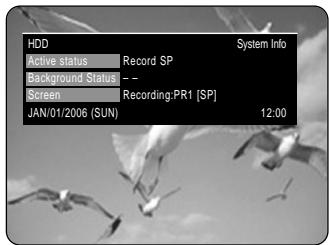 HDD Active status Record SP Background Status -- Screen Recording:PR1 [SP] JAN/01/2006 (SUN) 12:00 System Info