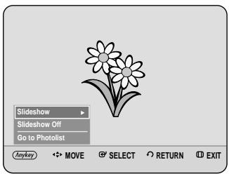 Slideshow Slideshow Off Go to Photolist Anykey MOVE SELECT RETURN EXIT