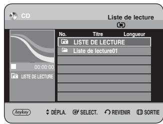 CD Liste de lecture No. Titre Longueur LISTE DE LECTURE Liste de lecture01 00:00:00 LISTE DE LECTURE Anykey DÉPLA SELECT REVENIR SORTIE