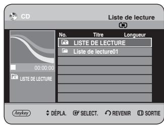 CD Liste de lecture No. Titre Longueur LISTE DE LECTURE Liste de lecture01 00:00:00 LISTE DE LECTURE Anykey DÉPLA SELECT REVENIR SORTIE
