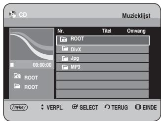 CD Muzieklijst Nr. Titel Omvang ROOT DivX Jpg MP3 Anykey VERPL. SELECT TERUG EINDE