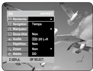 DD ANYKEY Recherche Navigation Temps Marqueur Sous-titre Non Audio DDD 2/0 L+R Répétition Non Zoom Non Média DD DéPLA. SELECT.