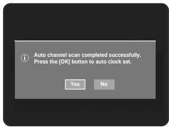 Auto channel scan completed successfully. Press the [OK] button to auto clock set. Yes No
