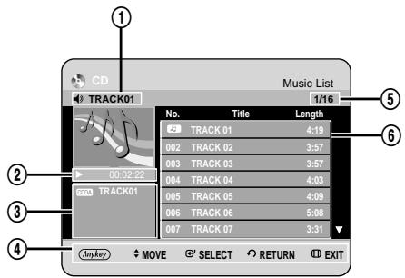 CD TRACK01 Music List 1/16 No. Title Length 23 TRACK 01 4:19 002 TRACK 02 3:57 003 TRACK 03 3:57 004 TRACK 04 4:03 005 TRACK 05 4:09 006 TRACK 06 5:08 007 TRACK 07 3:31 Anykey MOVE SELECT RETURN EXIT