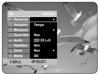 DD ANYKEY Recherche Navigation Temps Marqueur Sous-titre Non Audio DD 2/0 L+R Répétition Non Zoom Non Média DD DéPLA. SELECT.