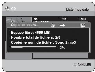 Liste musicale Copie en cours... Espace libre: 4699 MB Nombre total de fichiers: 2/8 Copier le nom de fichier: Song 2.mp3 13% ANNULER