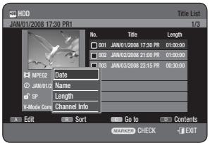SAMSUNG DVD-HR770 - USING THE SORT FUNCTION (TITLE LIST) - 5