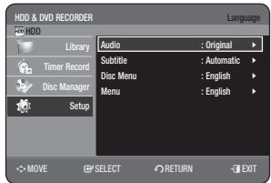SAMSUNG DVD-HR770 - SETTING UP THE LANGUAGE OPTIONS - 1