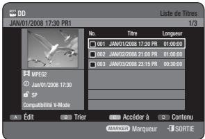 SAMSUNG DVD-HR770 - Utilisation du bouton TITLE LIST - 1