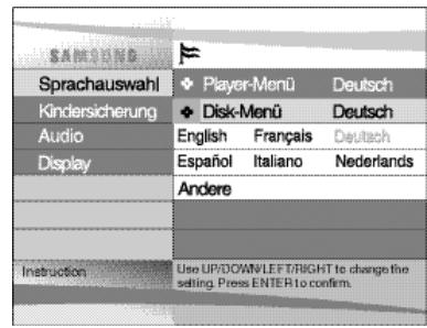 SAMSUNG DVD-L100WA - Sprache für Disk-Menus einstellen - 1