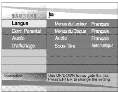 SAMSUNG DVD-L100WA - Utilisation du menu des réglages - 1