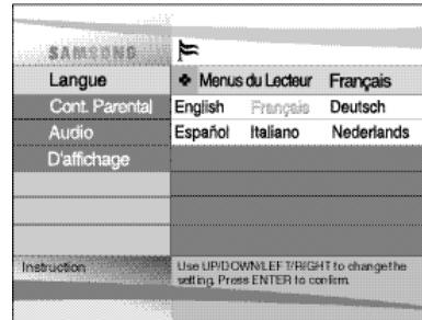 SAMSUNG DVD-L100WA - Utilisation du menu Langue du lecteur - 1