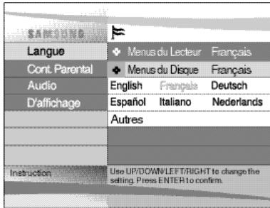 SAMSUNG DVD-L100WA - Utilisation du menu Langue du disque - 1
