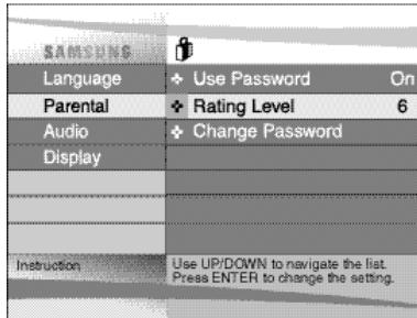 SAMSUNG DVD-L100WA - Setting Up the Parental Control - 3