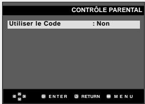 CONTRÔLE PARENTAL Utiliser le Code : Non ENTER RETURN MENU