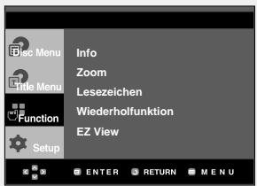 Disc Menu Info Zoom Title Menu Lesezeichen Wiederholfunktion EZ View Function Setup ENTER RETURN MENU