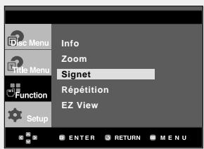 Doc Menu Info Zoom Title Menu Signet Function Repétition EZ View Setup ENTER RETURN MENU