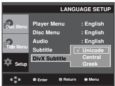 SAMSUNG DVD-P370 - Using the DivX Subtitle Language - 1