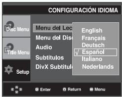 SAMSUNG DVD-P375 - Utilización del idioma del menu del reproductor - 1